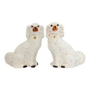 Large White Antique Staffordshire Dogs / Spaniels, a Pair