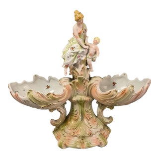 Antique Rococo Attributed Meissen Dresden Lady With Cherub Double Bowls For Sale