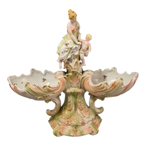 Antique Rococo Attributed Meissen Dresden Lady With Cherub Double Bowls