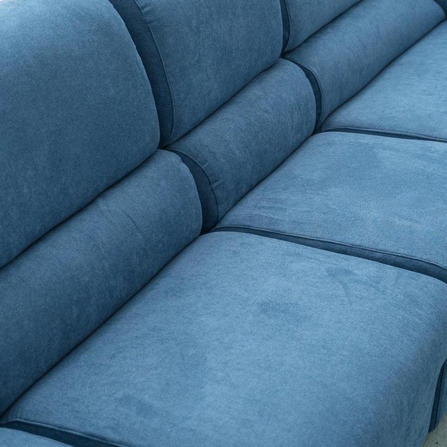 Textile Modular Sofa in Blue Fabric, 1970s, Set of 4 For Sale - Image 7 of 14