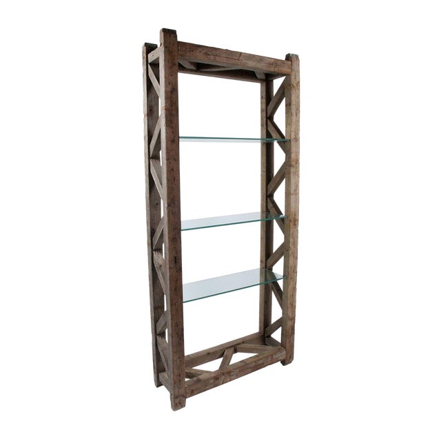 Rustic Wood and Glass Bookcase For Sale