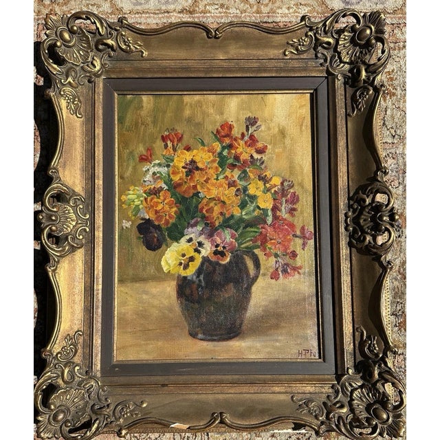 Heinrich Pforr, Floral Bouquet in Vase, Oil Painting on Canvas For Sale - Image 13 of 13