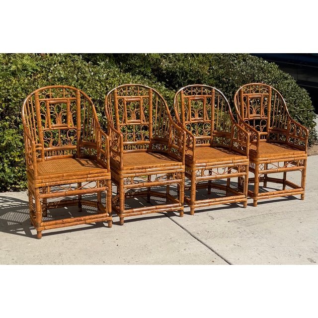 Vintage Rattan Bamboo Brighton Pavillion Chairs With Caned Seats, a Set of 4 For Sale - Image 9 of 11