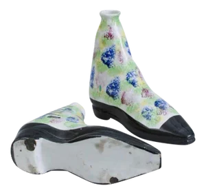 Scottish Pottery Pearlware Sponged Spirit Flasks Modeled in Form of Boots - a Pair
