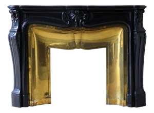 French Black Marble Trois Coquilles Fireplace with Brass Interior