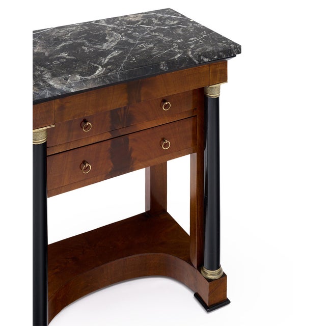 French Empire Mahogany Side Table With Ebonized Columns and Black Marble, Circa 1810 For Sale - Image 4 of 9