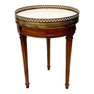 1950's Brandt French Influence Wine/Side Table With Marble Top, Brass Gallery and Fluted Legs For Sale