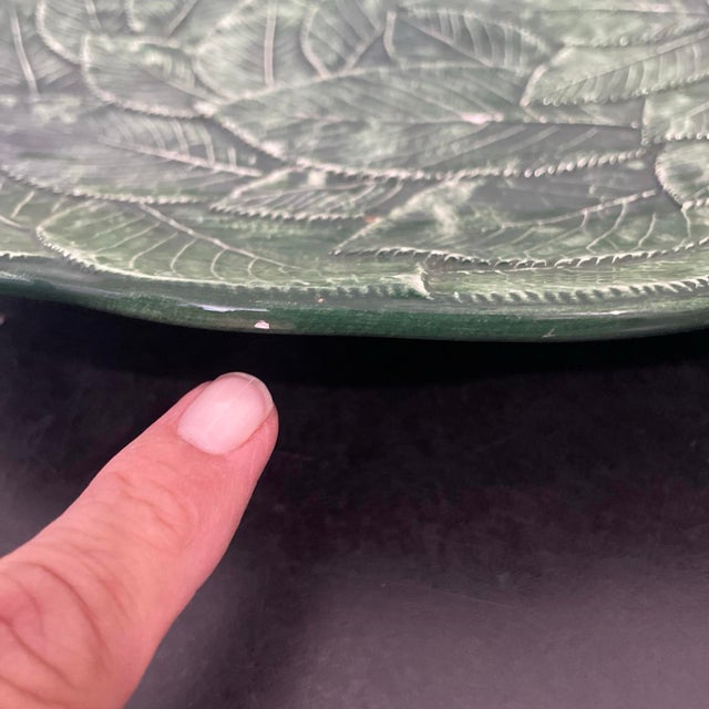 Traditional Vietri Majolica Foglia Leonardo 16" Oval Platter Green Leaf Leaves Italy 7971/42 For Sale - Image 3 of 12