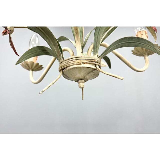 Vintage Metal Floral Chandelier, France, 1970s For Sale - Image 9 of 12