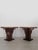 Set of two Art Deco tables or Gueridon tables with circular top in burl wood and sculptural feet in solid dark wood, made...