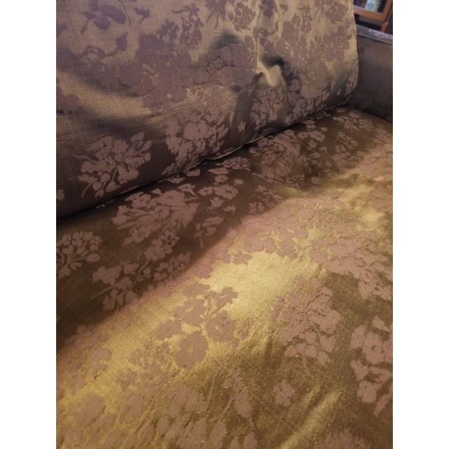 Boho Chic 1970s Golden Olive Brown Floral Jacquard Sofa For Sale - Image 3 of 11