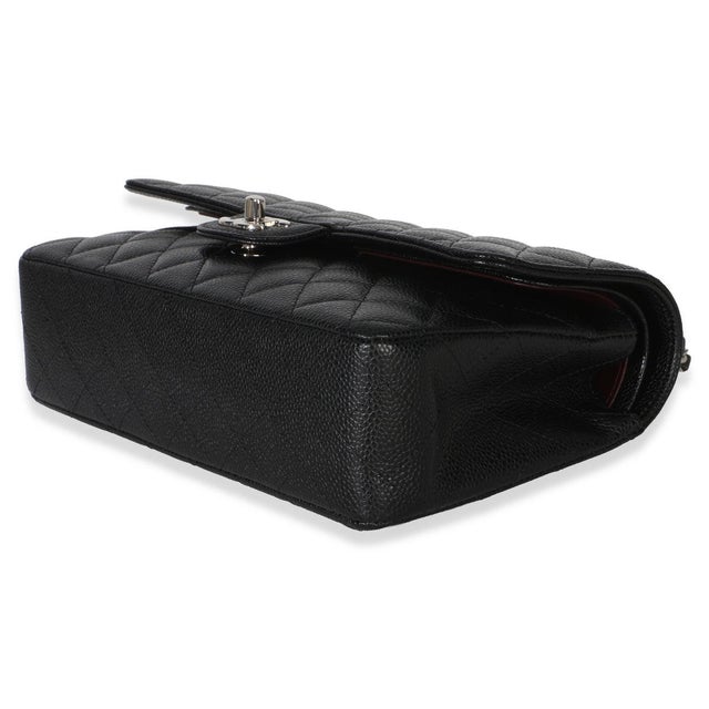 Animal Skin Black Quilted Caviar Medium Classic Double Flap Handbag For Sale - Image 7 of 9