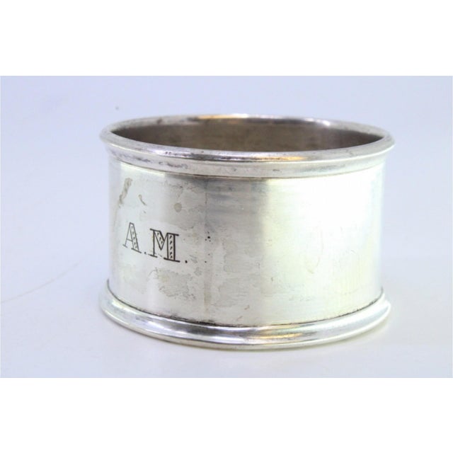 Smooth Silver Napkin Ring with Embroidery For Sale - Image 4 of 8