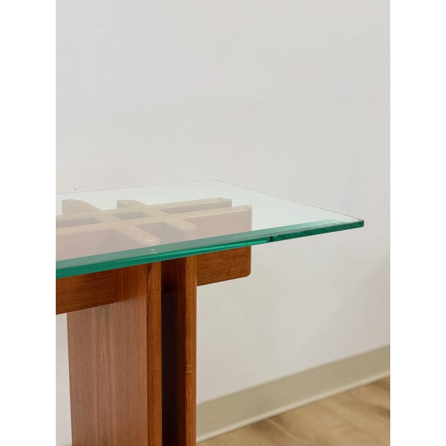 Vintage MCM Danish Teak Puzzle Console Table, Glass Top Mid Century, Entry Table, Danish Modern Sofa Table For Sale - Image 11 of 17