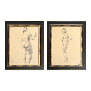 Pair of Framed Charcoal Figure Drawings For Sale