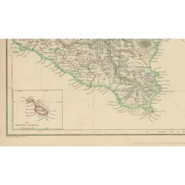 Paper Antique Hand-Colored Map of Italy, Sicily and Malta, 1860 For Sale - Image 7 of 9
