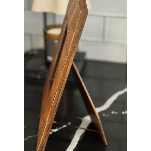 Mid-Century Modern 1960s Sculptural Leather-Wrapped Frame, Tessellated Modernist Wall Object For Sale - Image 3 of 3