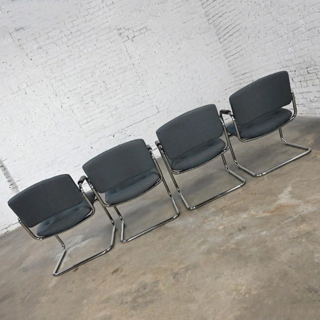 Late 20th Century Gray & Chrome Cantilever Chairs by United Chair Co Style of Steelcase Set of 4 For Sale - Image 10 of 12