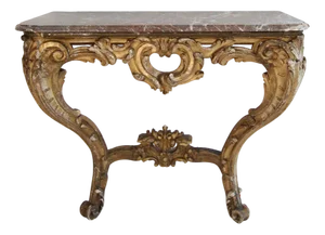 Louis XV Style Carved Giltwood Console Table with Marble Top, 19th Century