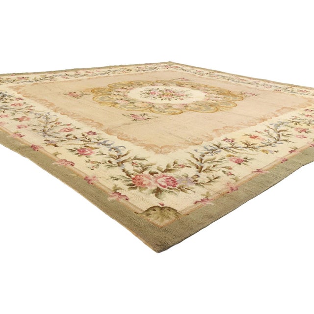 72167 Antique Spanish Savonnerie Square Rug, 12'06 x 13'00.&nbsp; The Royale Fleur Suite: Late-19th Century Spanish...