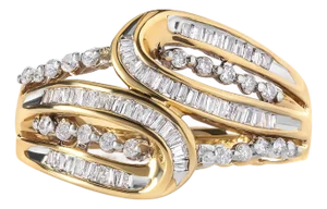 10K Yellow Gold 1/2 Cttw Round and Baguette cut Diamond Open Space Bypass Ring (H-I Color, SI2-I1 Clarity) - Ring Size 7