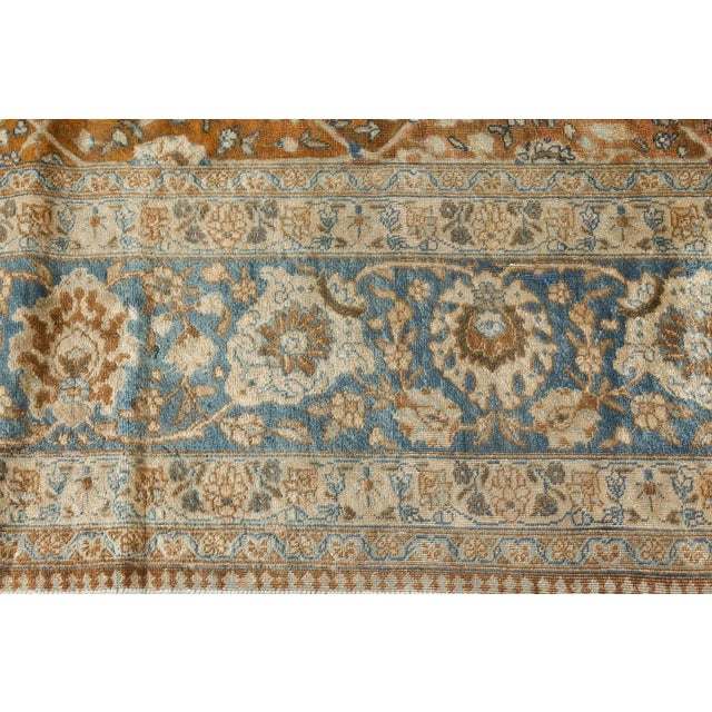 Authentic Persian Tabriz Brown Blue Handmade Wool Carpet For Sale In New York - Image 6 of 7