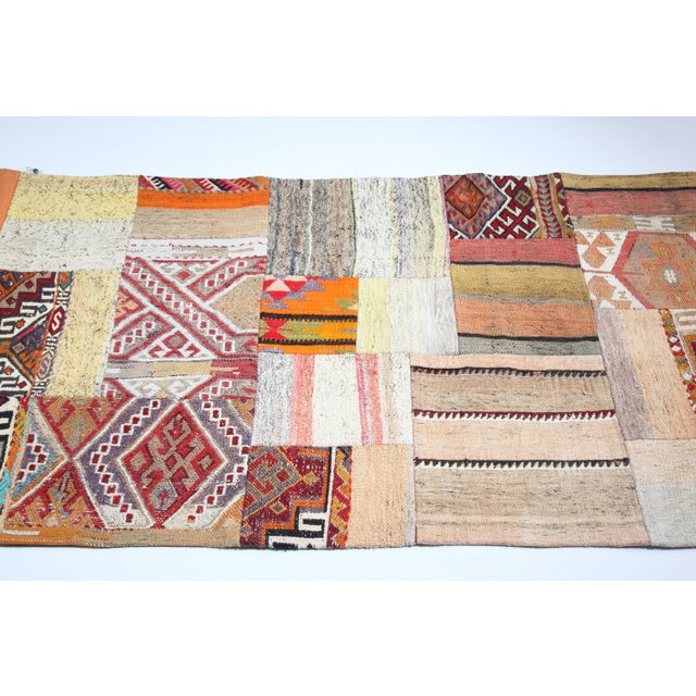 Handwoven Vintage Turkish Kilim Patchwork Hallway Runner – Bold Motifs, Timeless Texture -2' 10'' X 10' 3'' For Sale - Image 9 of 12