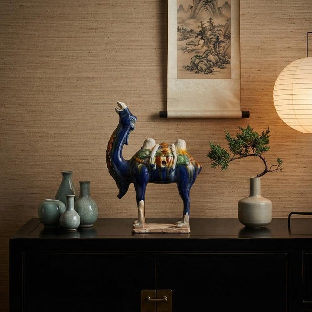 Oriental Ceramic Sancai Dark Blue Brown Beige Fengshui Artistic Camel Figure For Sale In San Francisco - Image 6 of 11