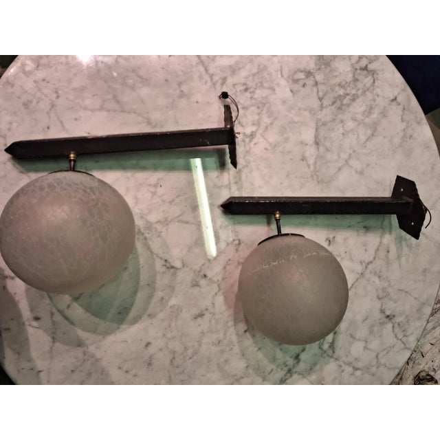 Black Wall Lights in Black Lacquered Iron and Brass with Etched Sphere, 1960s, Set of 2 For Sale - Image 8 of 8