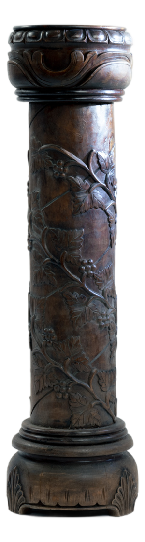 Mahogany Plant Stand with Hand-Carved Grapevine Motif, 1950s