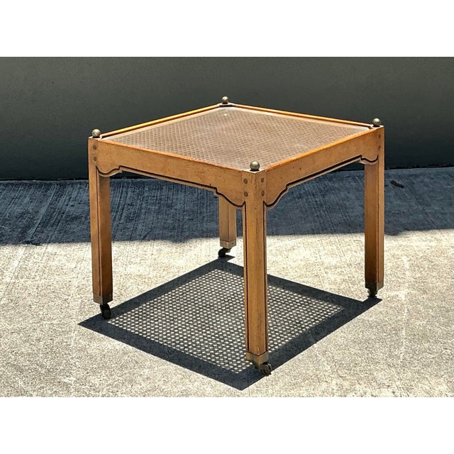 Vintage Brass Detail Cane Inset Drinks Table For Sale In West Palm - Image 6 of 12