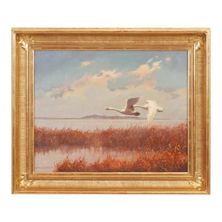 Arthur Eakin "Flight of Swans" American Oil on Canvas, C. 1900s For Sale