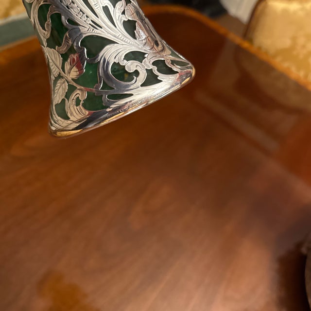 Antique Alvin American Art Nouveau Green Floral Silver Overlay Vase For Sale - Image 10 of 10