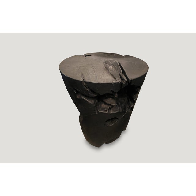 Andrianna Shamaris Organic Charred Teak Wood Side Table For Sale - Image 11 of 18