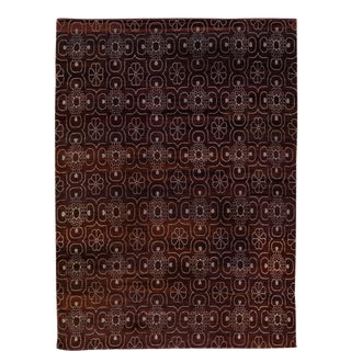 Modern Tibetan Arabesque Style Handmade Burgundy Wool and Silk Rug For Sale