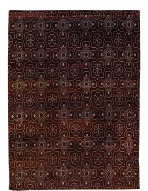 Modern Tibetan Arabesque Style Handmade Burgundy Wool and Silk Rug