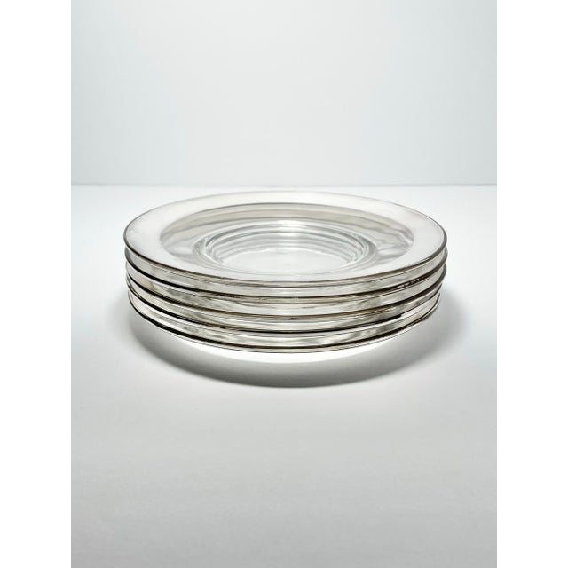 Mid-Century Modern 1950s Vintage Dorothy Thorpe Silver Band Set of 5 Glass Bread Plates For Sale - Image 3 of 6