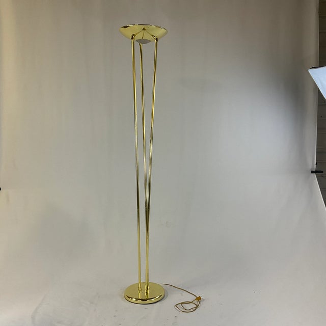 Art Deco 1970s Vintage Modern Art Deco Torchiere Halogen Bulb Floor Lamp. For Sale - Image 3 of 10