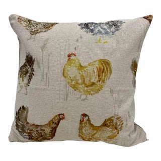 16" Square Pillow Adorned With a Bevy of Colorful Chickens - Made in Uk. For Sale