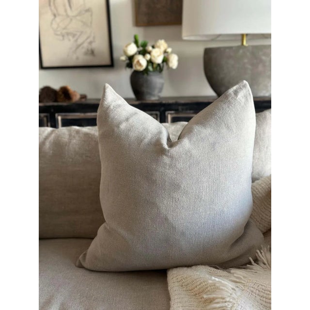 100% Linen Made in Belgium Natural Flax Linen Pillow cover with overlocked seams and hidden zipper closure. Size 25"x25"...