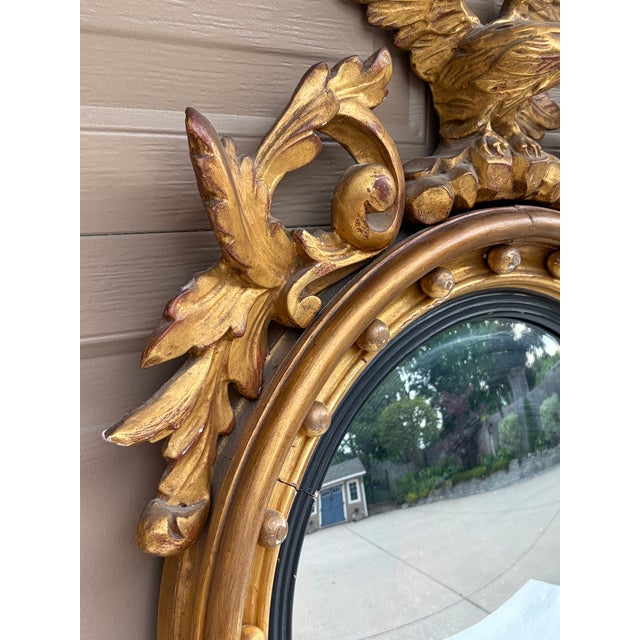 Antique 19th Century American Federal Giltwood Eagle Bullseye Convex Mirror For Sale - Image 11 of 13