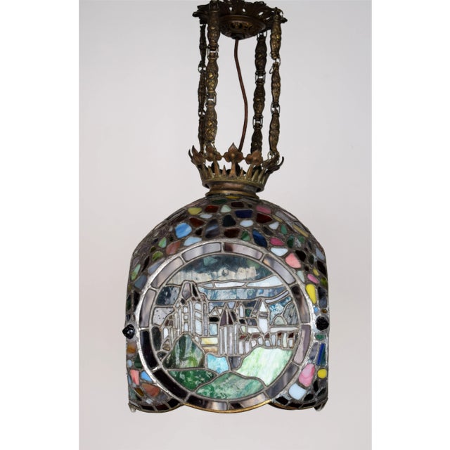 Art Nouveau Bleiglas Ceiling Lamp For Sale - Image 6 of 10