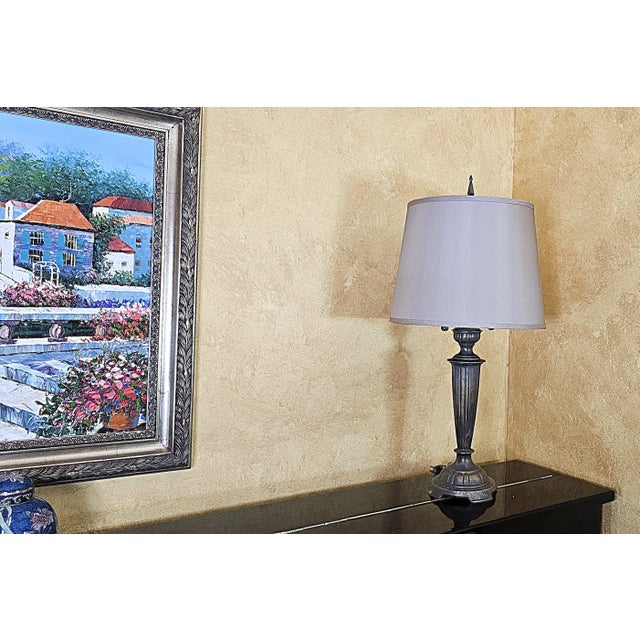 Late 20th Century Vintage Neoclassical Metal Column Table Lamp With Double Pull Chains For Sale - Image 5 of 18