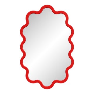 Red Large Contemporary Oval Wall Wavy Mirror – Hvyli Oval 90 in Stock For Sale