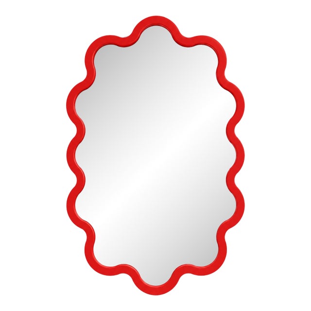 Red Large Contemporary Oval Wall Wavy Mirror – Hvyli Oval 90 in Stock For Sale