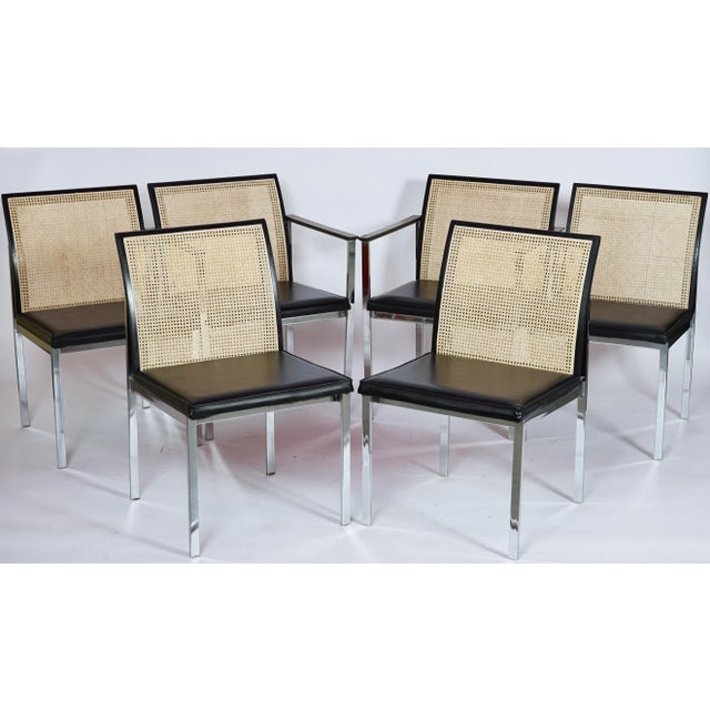 Vintage Paul McCobb for Lane Cane-Back Dining Chairs in Rosewood & Chrome & Newly Caned Backs - Set of 6 For Sale - Image 9 of 14