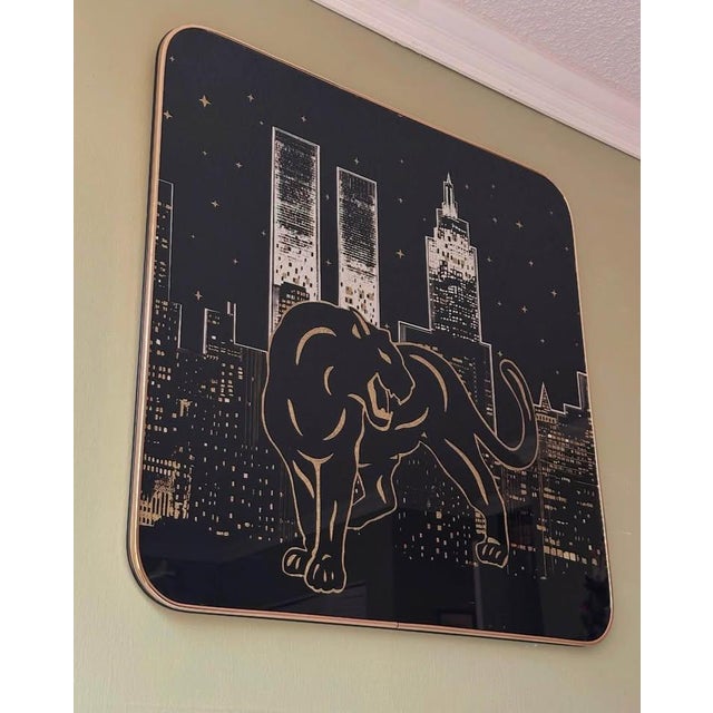 1980s 80s Black and Metallic Mirror Cityscape Art / Tabletop For Sale - Image 5 of 6
