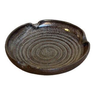 Ceramic Studio Pottery Ashtray Plate Brown Glaze Mid-Century Modern 1970s For Sale