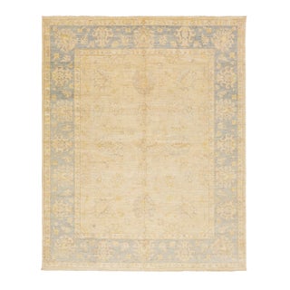 Modern Beige Khotan Handmade Wool Rug With Allover Pattern For Sale