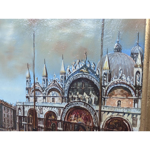 Framed Venetian Piazza San Marco Original Oil Painting Signed Rergito, Mid-20th Century For Sale - Image 4 of 14